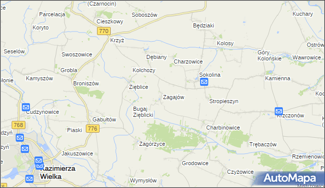 mapa Zagajów gmina Czarnocin, Zagajów gmina Czarnocin na mapie Targeo