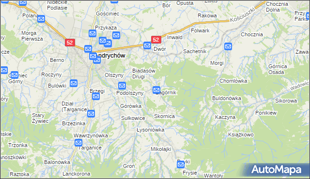 mapa Zagórnik gmina Andrychów, Zagórnik gmina Andrychów na mapie Targeo
