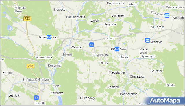 mapa Zajączków gmina Piekoszów, Zajączków gmina Piekoszów na mapie Targeo