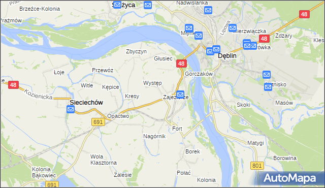 mapa Zajezierze gmina Sieciechów, Zajezierze gmina Sieciechów na mapie Targeo