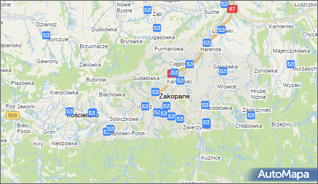 mapa Zakopanego, Zakopane na mapie Targeo