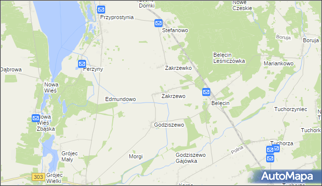 mapa Zakrzewo gmina Siedlec, Zakrzewo gmina Siedlec na mapie Targeo