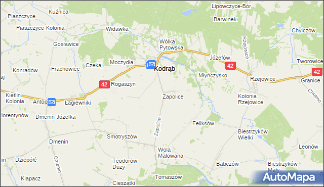 mapa Zapolice gmina Kodrąb, Zapolice gmina Kodrąb na mapie Targeo