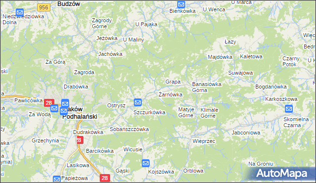 mapa Żarnówka gmina Maków Podhalański, Żarnówka gmina Maków Podhalański na mapie Targeo