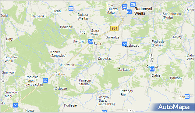mapa Żarówka gmina Radomyśl Wielki, Żarówka gmina Radomyśl Wielki na mapie Targeo