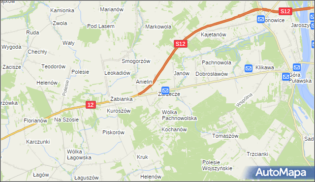 mapa Zarzecze gmina Puławy, Zarzecze gmina Puławy na mapie Targeo