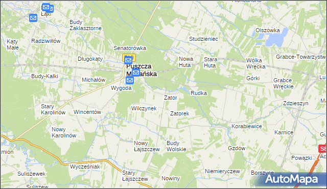 mapa Zator gmina Puszcza Mariańska, Zator gmina Puszcza Mariańska na mapie Targeo