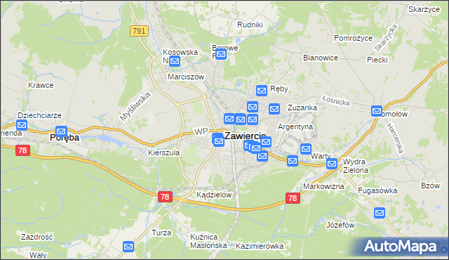 mapa Zawiercie, Zawiercie na mapie Targeo