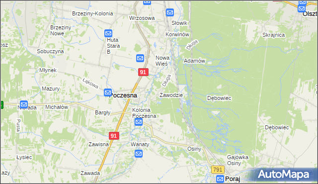mapa Zawodzie gmina Poczesna, Zawodzie gmina Poczesna na mapie Targeo
