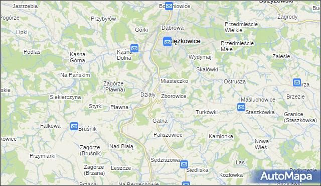 mapa Zborowice gmina Ciężkowice, Zborowice gmina Ciężkowice na mapie Targeo