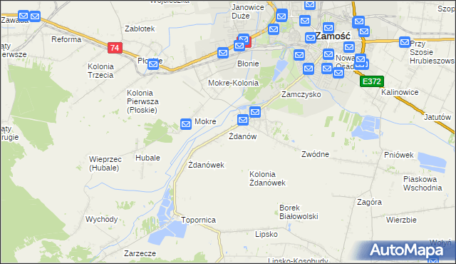 mapa Żdanów gmina Zamość, Żdanów gmina Zamość na mapie Targeo