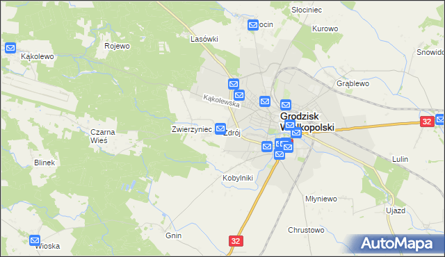 mapa Zdrój gmina Grodzisk Wielkopolski, Zdrój gmina Grodzisk Wielkopolski na mapie Targeo