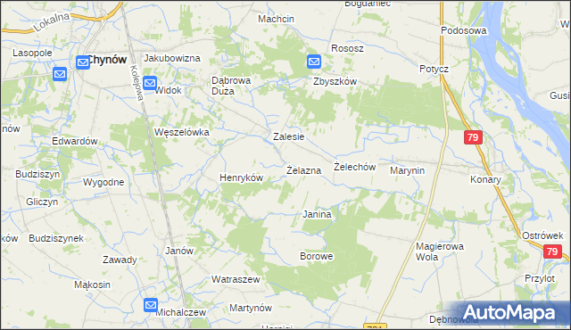 mapa Żelazna gmina Chynów, Żelazna gmina Chynów na mapie Targeo
