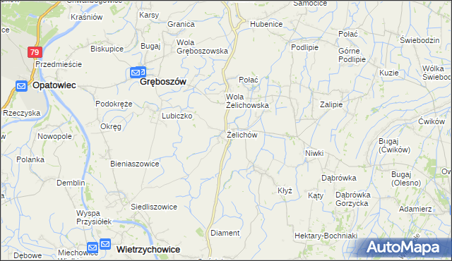 mapa Żelichów gmina Gręboszów, Żelichów gmina Gręboszów na mapie Targeo