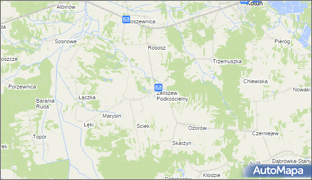 mapa Żeliszew Podkościelny, Żeliszew Podkościelny na mapie Targeo