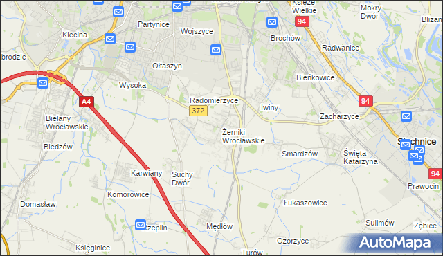 mapa Żerniki Wrocławskie, Żerniki Wrocławskie na mapie Targeo