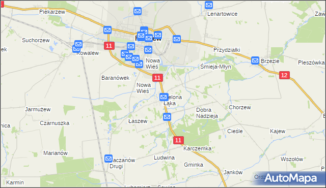mapa Zielona Łąka gmina Pleszew, Zielona Łąka gmina Pleszew na mapie Targeo