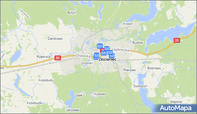 mapa Złocieniec, Złocieniec na mapie Targeo