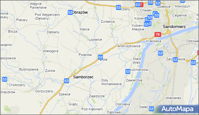 mapa Złota gmina Samborzec, Złota gmina Samborzec na mapie Targeo