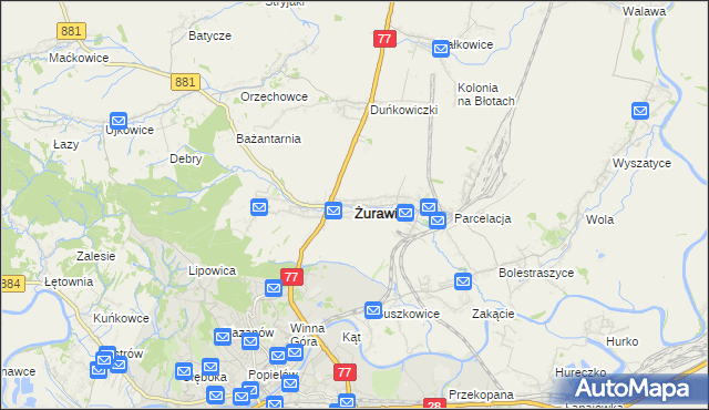 mapa Żurawica powiat przemyski, Żurawica powiat przemyski na mapie Targeo