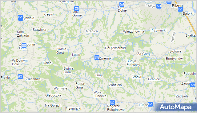 mapa Zwiernik gmina Pilzno, Zwiernik gmina Pilzno na mapie Targeo