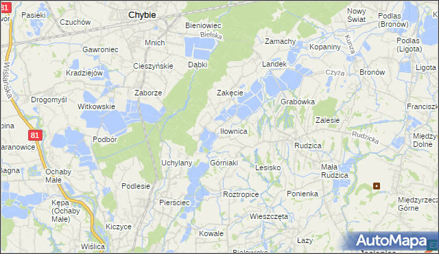 mapa Iłownica gmina Jasienica, Iłownica gmina Jasienica na mapie Targeo