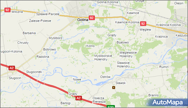 mapa Myśliborskie Holendry, Myśliborskie Holendry na mapie Targeo