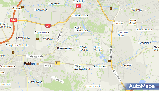 mapa Nowa Gadka gmina Ksawerów, Nowa Gadka gmina Ksawerów na mapie Targeo