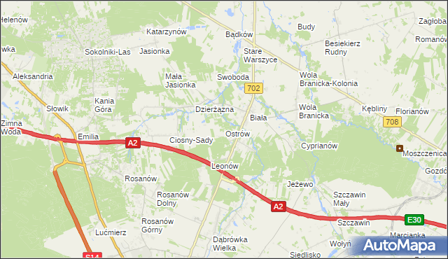 mapa Ostrów gmina Zgierz, Ostrów gmina Zgierz na mapie Targeo