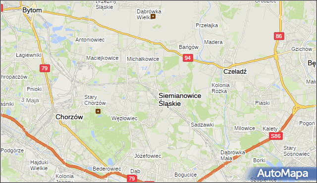 mapa Siemianowice Śląskie, Siemianowice Śląskie na mapie Targeo