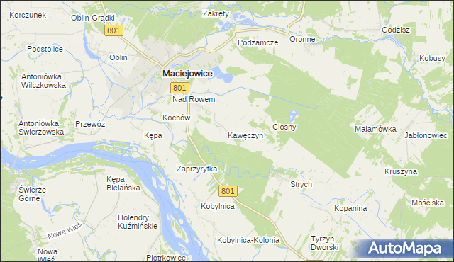 mapa Kawęczyn gmina Maciejowice, Kawęczyn gmina Maciejowice na mapie Targeo