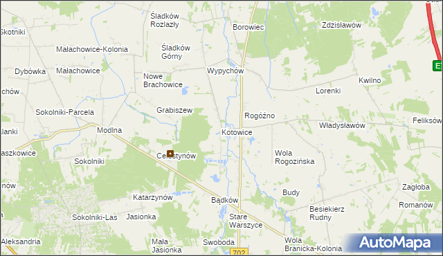 mapa Kotowice gmina Zgierz, Kotowice gmina Zgierz na mapie Targeo