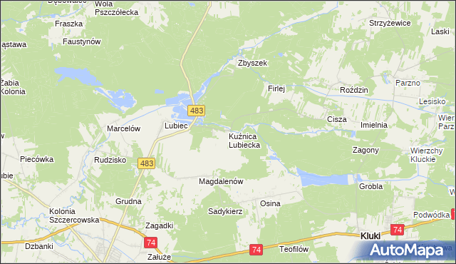 mapa Kuźnica Lubiecka, Kuźnica Lubiecka na mapie Targeo