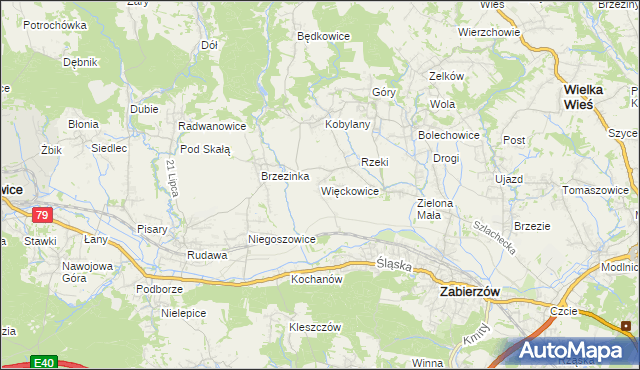 mapa Więckowice gmina Zabierzów, Więckowice gmina Zabierzów na mapie Targeo