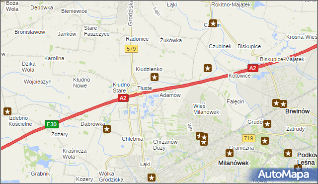mapa Adamów gmina Grodzisk Mazowiecki, Adamów gmina Grodzisk Mazowiecki na mapie Targeo