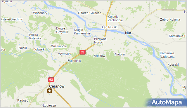 mapa Adolfów gmina Ceranów, Adolfów gmina Ceranów na mapie Targeo