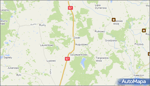 mapa Augustowo gmina Dźwierzuty, Augustowo gmina Dźwierzuty na mapie Targeo