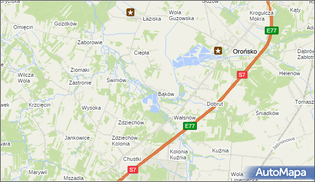 mapa Bąków gmina Orońsko, Bąków gmina Orońsko na mapie Targeo