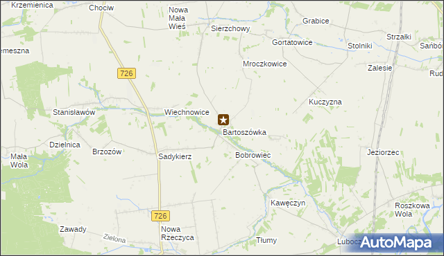 mapa Bartoszówka gmina Rzeczyca, Bartoszówka gmina Rzeczyca na mapie Targeo