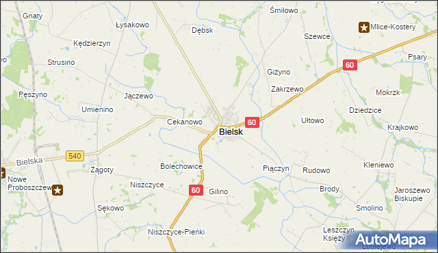 mapa Bielsk powiat płocki, Bielsk powiat płocki na mapie Targeo