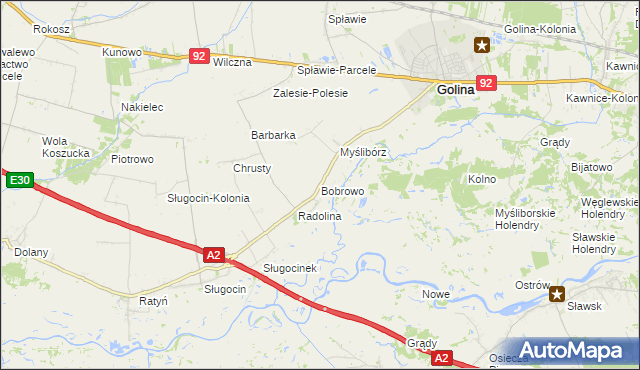 mapa Bobrowo gmina Golina, Bobrowo gmina Golina na mapie Targeo