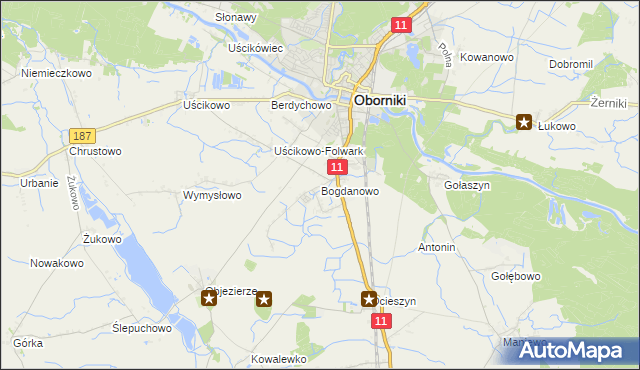 mapa Bogdanowo gmina Oborniki, Bogdanowo gmina Oborniki na mapie Targeo