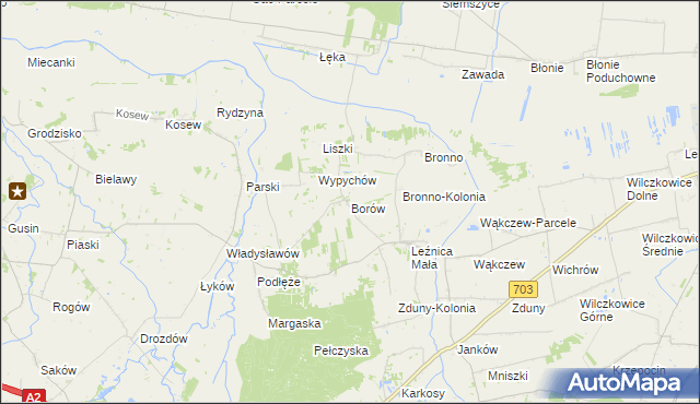 mapa Borów gmina Łęczyca, Borów gmina Łęczyca na mapie Targeo