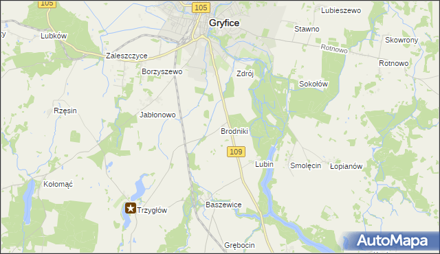 mapa Brodniki gmina Gryfice, Brodniki gmina Gryfice na mapie Targeo
