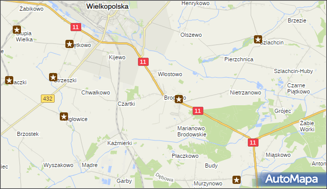 mapa Brodowo gmina Środa Wielkopolska, Brodowo gmina Środa Wielkopolska na mapie Targeo