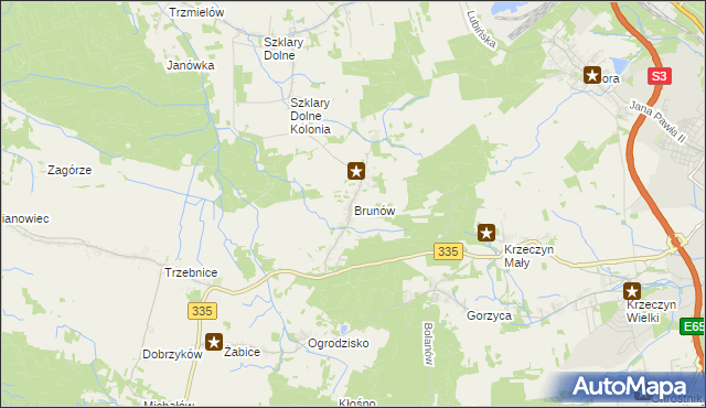 mapa Brunów gmina Chocianów, Brunów gmina Chocianów na mapie Targeo
