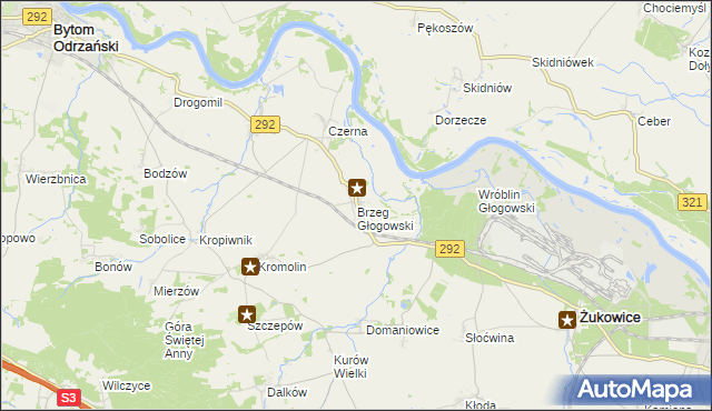 mapa Brzeg Głogowski, Brzeg Głogowski na mapie Targeo