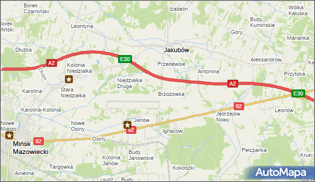 mapa Brzozówka gmina Jakubów, Brzozówka gmina Jakubów na mapie Targeo