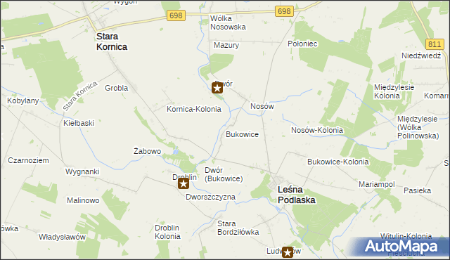 mapa Bukowice gmina Leśna Podlaska, Bukowice gmina Leśna Podlaska na mapie Targeo