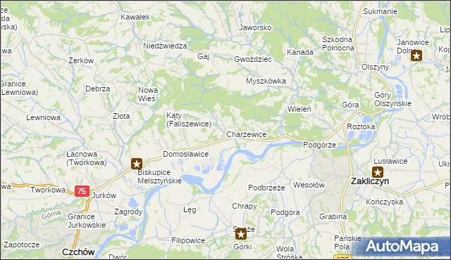 mapa Charzewice, Charzewice na mapie Targeo